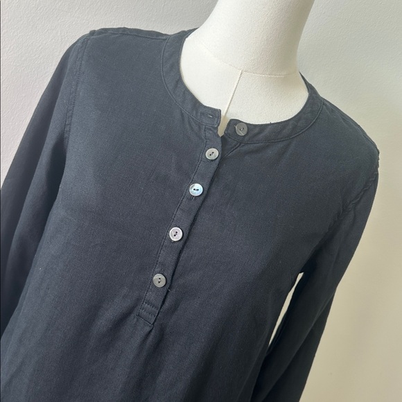 Garnet Hill Womens Breathable Linen Midi Roll Tab Long Sleeve Shirt Dress 00 - Picture 2 of 8